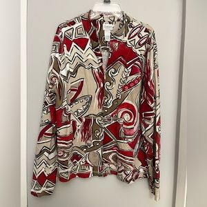 **Zenergy by Chico's Full Zip Lightweight Size 2 (L) Abstract Printed. Red/Cream